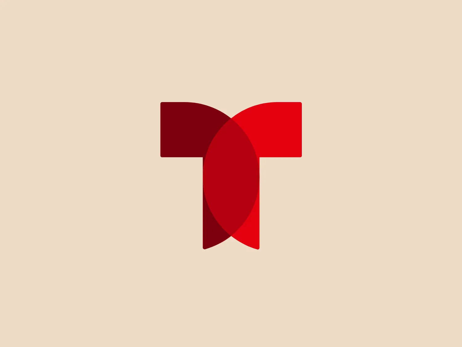 The Telemundo logo features a stylized, geometric design resembling an abstract representation of the letter "T." It includes three shapes - two mirrored trapezoids adjoined to a central vertical rectangle. The primary color is a rich, bold red, emphasizing the logo's powerful presence. The minimalist design with clean lines conveys a modern and dynamic look while suggesting innovation and strength.