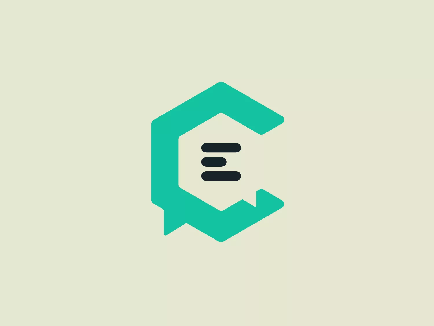 The ClearVoice logo features a stylized speech bubble in a turquoise green hue with a white lower case 'e' in the center. The speech bubble is constructed from two overlapping geometric shapes: a larger hexagon with a notch taken out on the lower right side and a smaller parallelogram seemingly extending from the notch to create a speech tail effect. The 'e' is oriented horizontally and centered within the hexagon. The design has a modern and clean look, using flat colors and simple shapes to create a distinctive and easily recognizable symbol. It exemplifies a contemporary style often associated with communication, tech companies, or digital services.