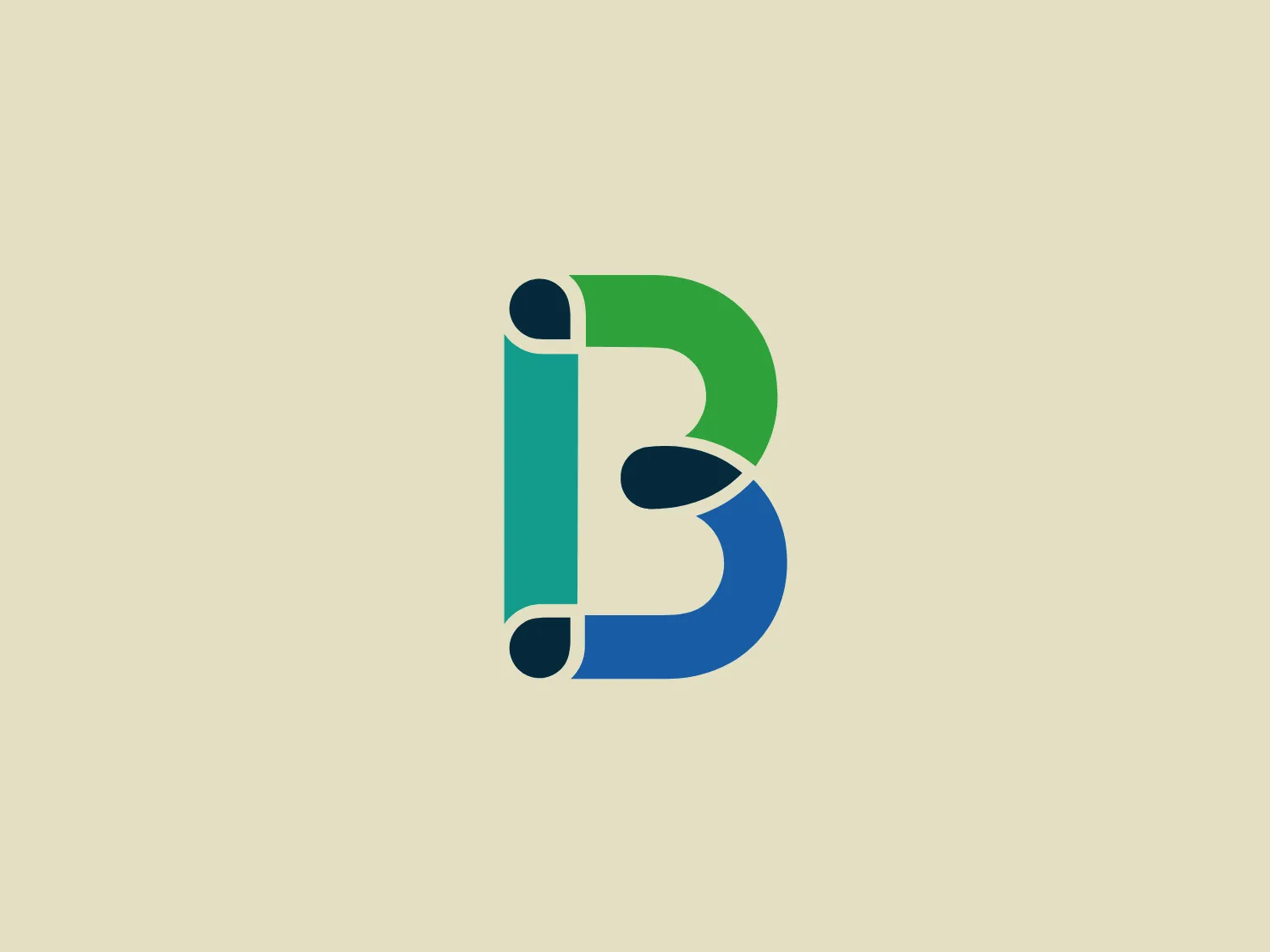 The Behalf logo is a stylized letter 'B', featuring bold, smooth curves and sharp, precise edges. It consists of two colors: a vivid green (#34A853) in the top right and a deep blue (#4285F4) in the bottom left, symbolizing freshness and reliability. The design creates a sense of motion or progress, and the slightly italicized 'B' adds dynamism. The round dots at the upper and lower terminals give the logo a friendly appearance. Hexcode: #F7DED6