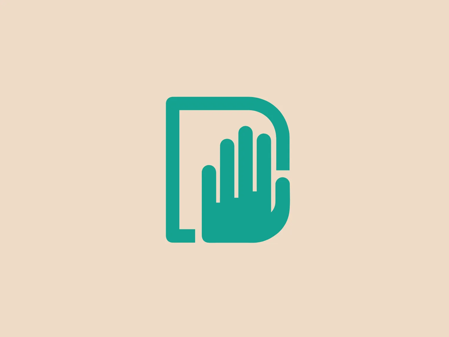 The Witness Directory logo features a stylized depiction of a hand within a squared 'D' shape. It is a simple, flat design with a monochromatic scheme, using a vibrant shade of turquoise. The design is minimalist, using negative space effectively to create the fingers of the hand, which are evenly spaced and uniform in width. The overall aesthetic is modern and clean, with a friendly and approachable vibe. Given the color of the logo, a neutral but warm background would complement it well.