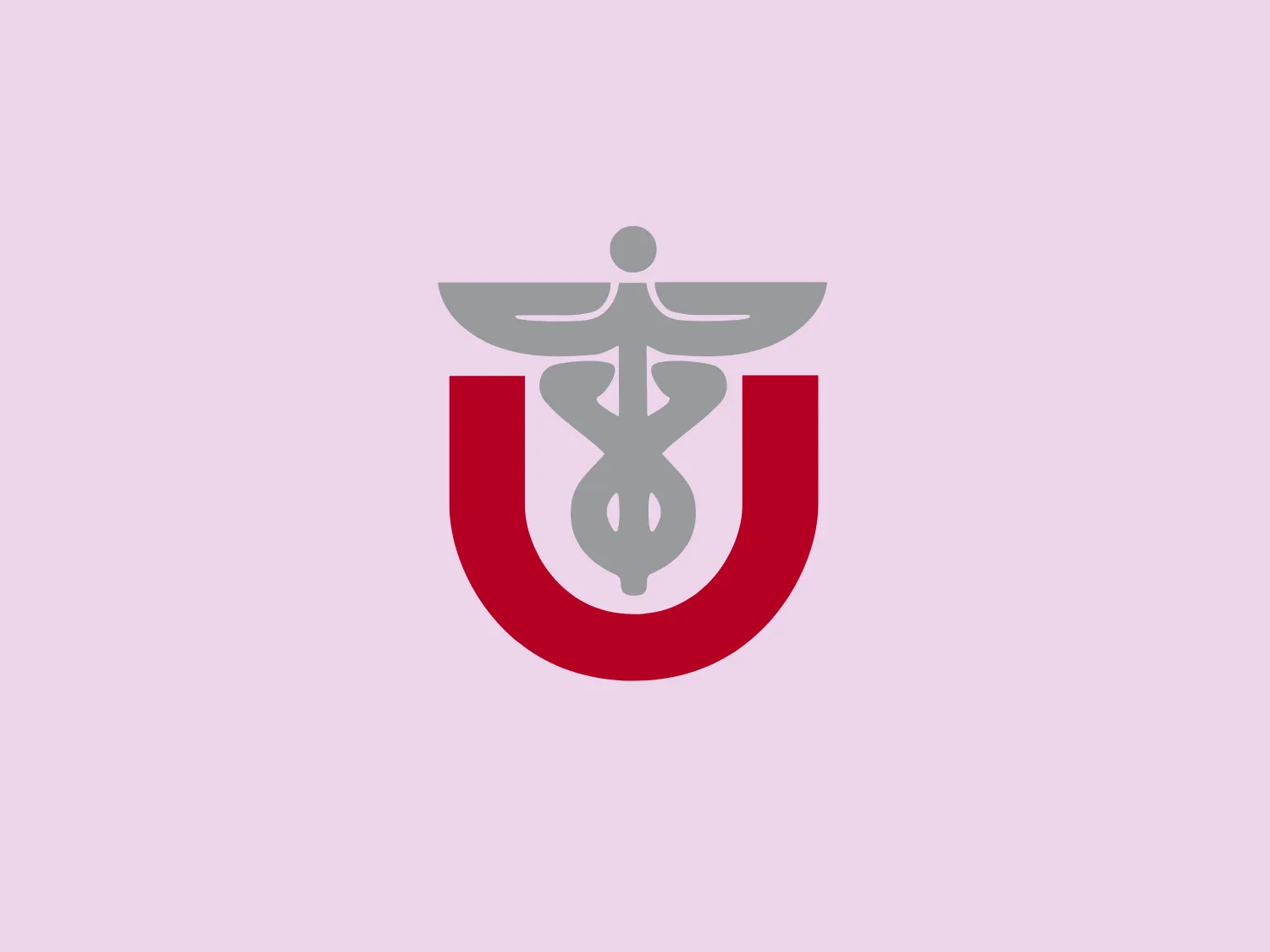 The University Utah School of Medicine's logo combines medical and legal elements in a shield-like shape, representing protection. The upper section features a silver-gray caduceus, while the bold red 'U' shape below creates a striking contrast. The sleek design and clean, sans-serif font convey a professional and trustworthy aesthetic.