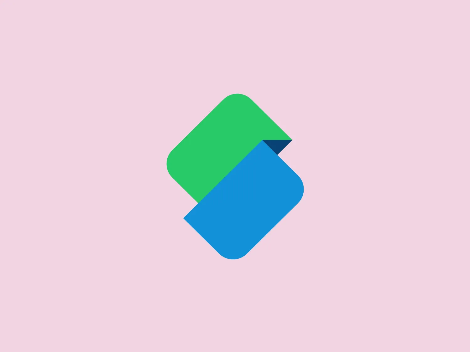The Softonic logo features a stylized, abstract design consisting of overlapping geometric shapes. A vibrant, grass green square is layered at a 45-degree angle beneath a slightly larger, royal blue square also rotated 45 degrees, creating a dynamic visual effect with the appearance of a three-dimensional cube or open box. The logo has a modern and clean aesthetic with solid blocks of color and sharp lines giving it a professional and technological look.