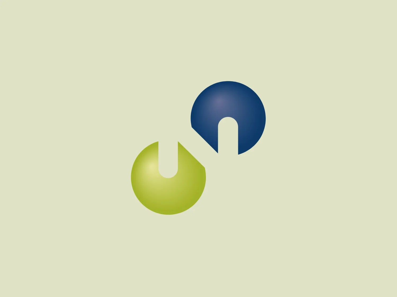 The Neos Therapeutics logo features two stylized, semi-circular shapes resembling open spheres or hemispheres, interlocking as if part of a Venn diagram. The shape on the left is a vibrant lime green, fading into a deeper green toward the bottom, suggesting a three-dimensional effect. The right shape is a rich, deep blue with a lighter blue gradient at the top. Both shapes have a cutout that forms a slim, white, crescent negative space where they almost meet, giving the appearance of a subtle connection. The overall design is sleek, modern, and abstract, evoking a sense of innovation and interaction. The use of gradients in the shapes adds depth and dimension.