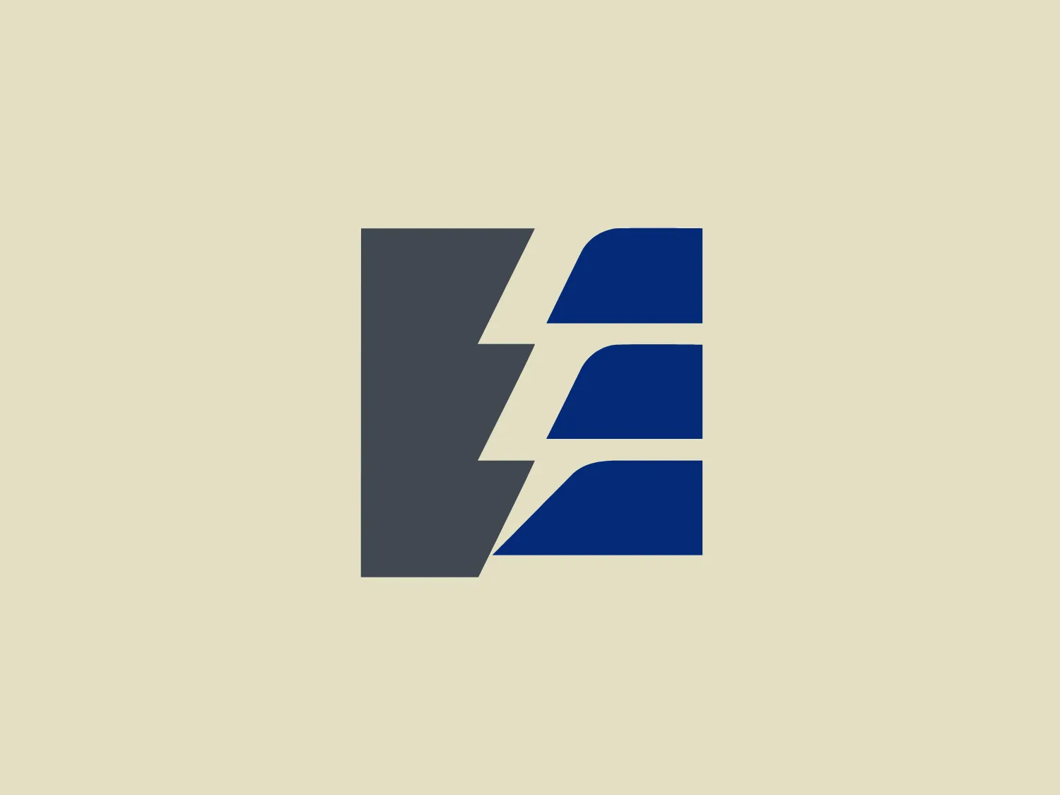 The Endesa logo features a stylized letter 'E' with horizontal lines, interrupted by a right-facing, jagged shape resembling a lightning bolt. The partial 'E' is dark gray, and the lightning bolt is deep blue. The design is modern and simplistic, conveying dynamism and energy. Notable features include the clever use of negative space to form the letter and the impression of motion imparted by the bolt.