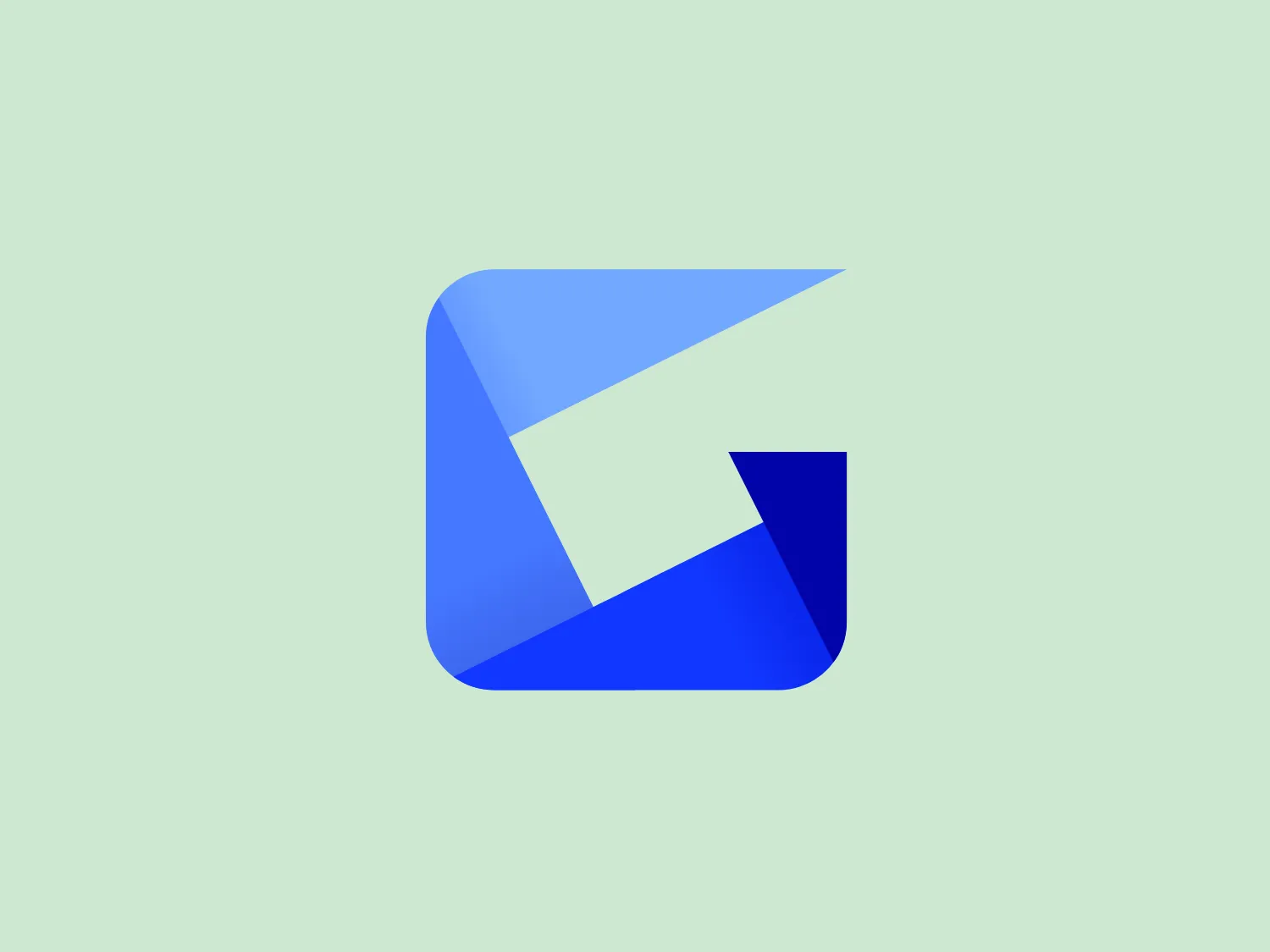 The Gyazo logo is a stylized letter "G" composed of geometric shapes. It uses two shades of blue— a darker, vivid tone for the main body and a lighter, sky blue to accentuate the "G's" arm. The overall aesthetic is modern, clean, and digital, with a substantive feel due to the darker hue's dominance and the bright accent. The simplicity and bold color choice give it a distinctive and easily recognizable look.