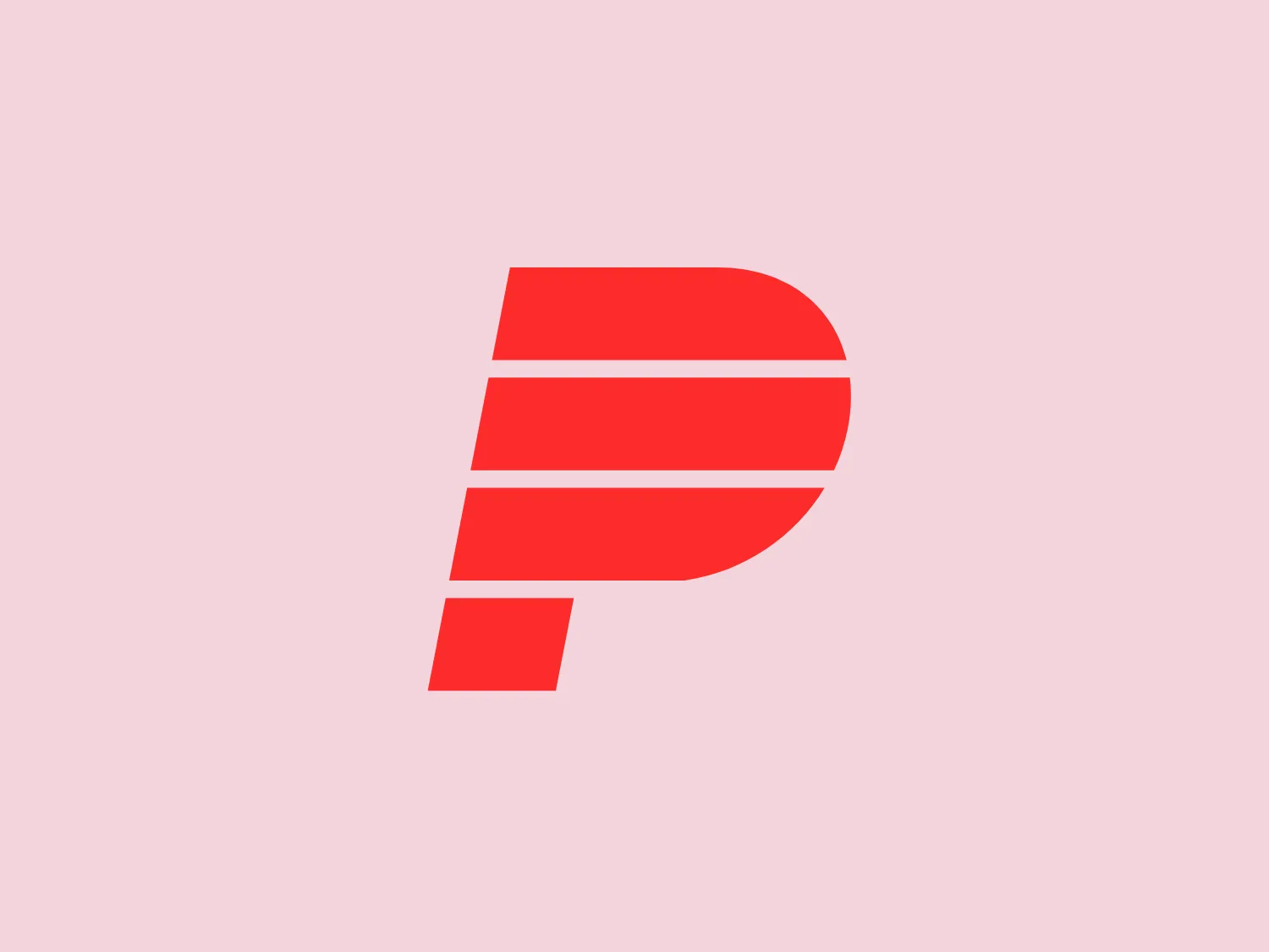 The business name Powerbar is depicted in a stylized representation of the letter 'P'. The logo consists of bold, red shapes forming the letter in a geometric design with straight lines and sharp corners, creating a modern and dynamic feel. The vivid, saturated hue of red stands out and conveys energy. Horizontal cuts through the letter add visual interest, giving the logo a sense of movement or speed lines.