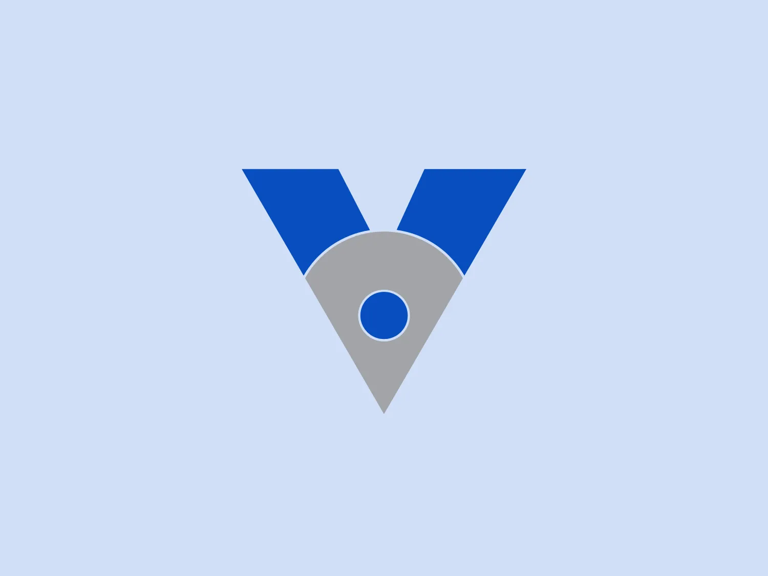 The Visiport logo is an abstract design resembling a downward-pointing triangle with top corners curved inward to create a dynamic shield-like appearance. It features vibrant blue for the upper section, split into symmetrical halves, and metallic silver-grey for the lower section, including a central circle detail. The design exudes a modern and sleek aesthetic, representing innovation, stability, and precision. The use of metallic silver-grey adds a professional and technological vibe, while the blue evokes trust and dependability.