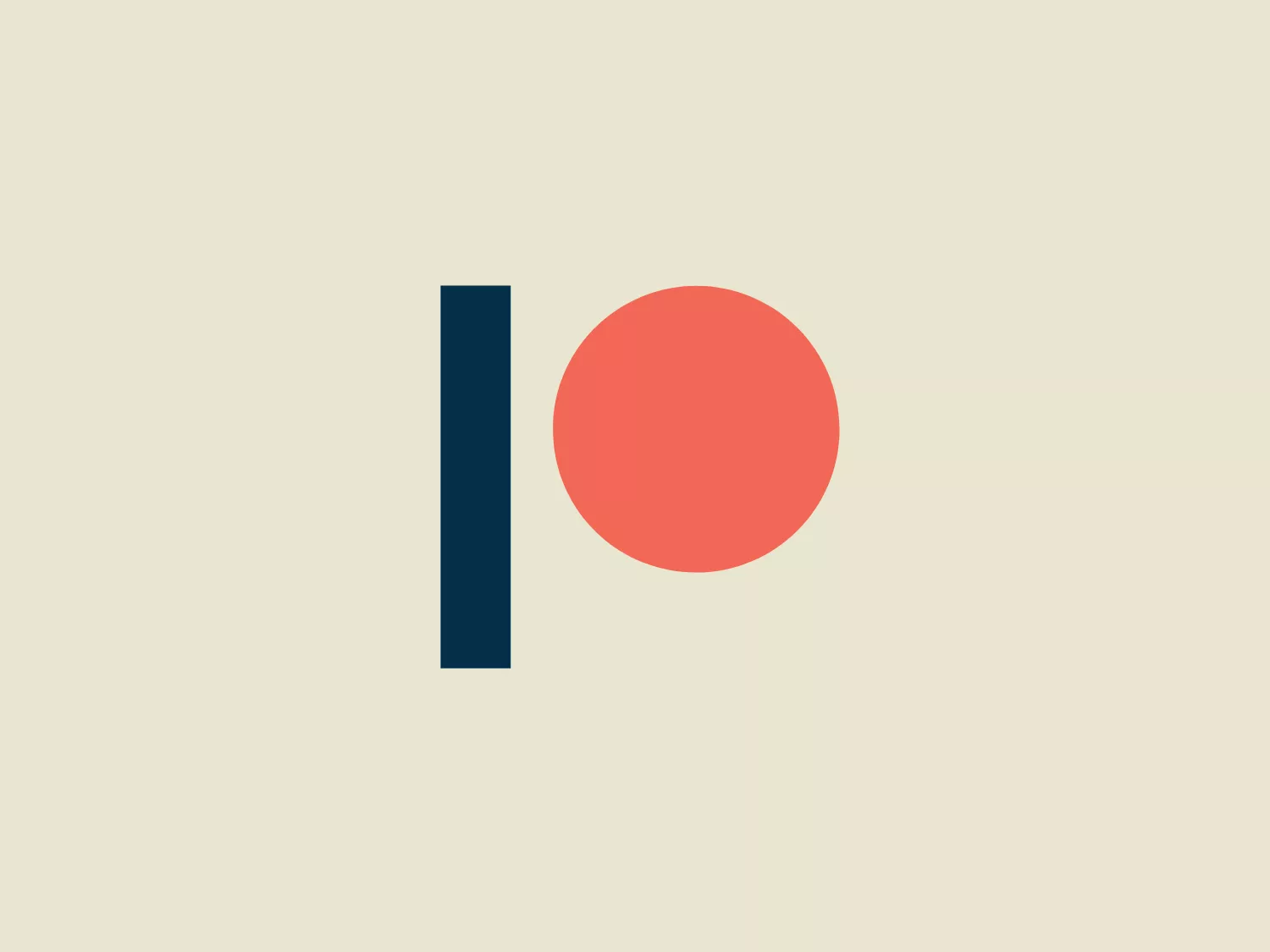 The image shows a simplistic and modern logo consisting of a navy blue vertical rectangle on the left adjacent to a larger coral circle on the right. The shapes are flat with no gradients or shadowing, giving the Patreon logo a clean and minimalistic appearance. The color contrast between the dark hue of the navy blue (which may symbolize trust and strength) and the warm, inviting shade of coral (often associated with playfulness and warmth) would stand out against a neutral background. The geometry is uncomplicated but bold, making it potentially versatile for various branding purposes.